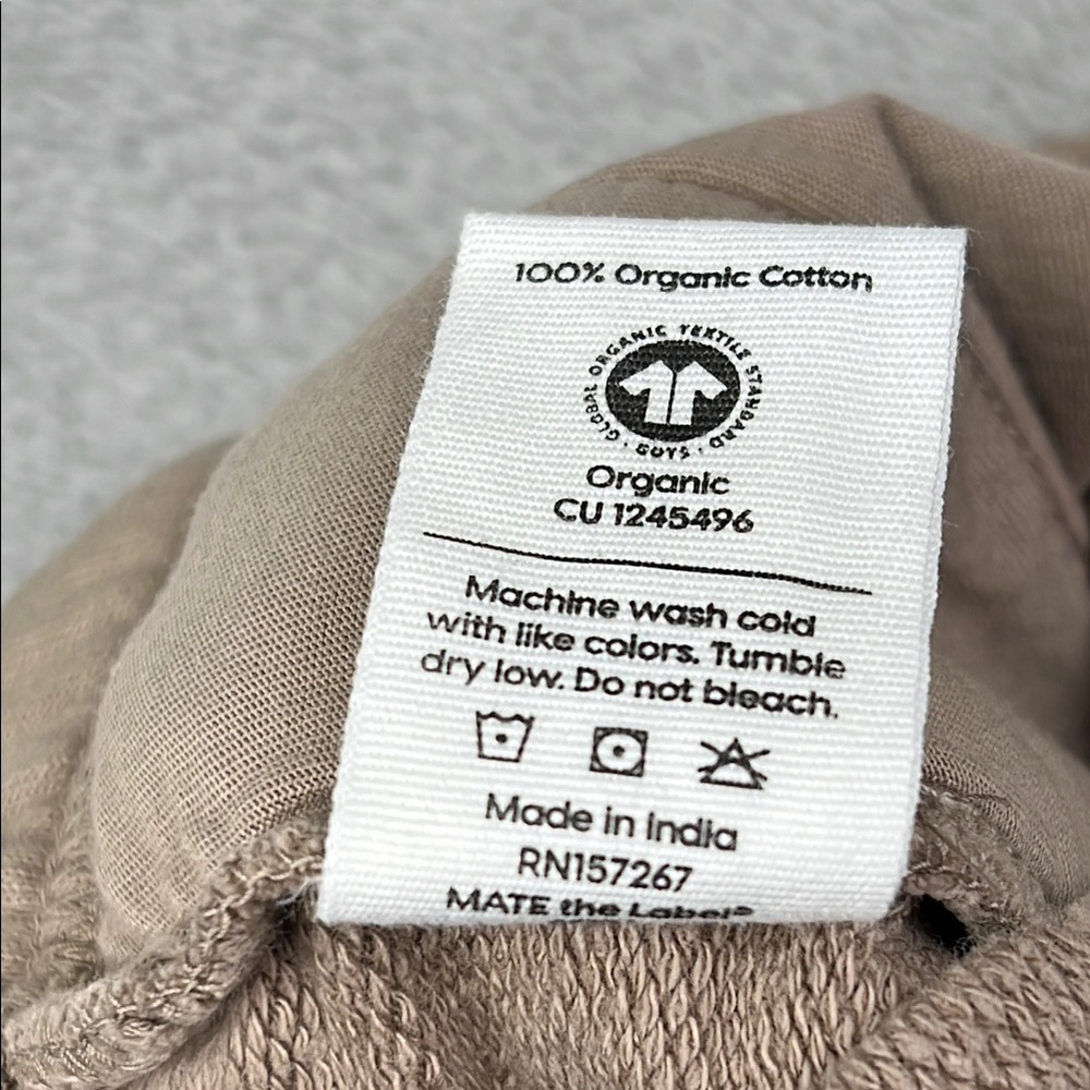 NEW MATE The Label M 100% Organic Cotton Light Brown/Tan Fleece Relaxed Sweat - Picture 9 of 15
